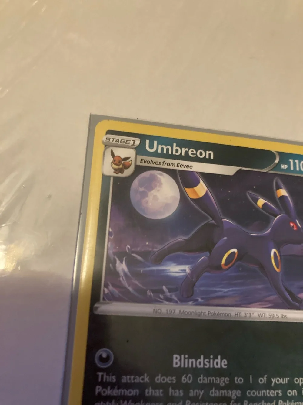 Umbreon Trading Card  with sleeve - Black, Yellow, Purple